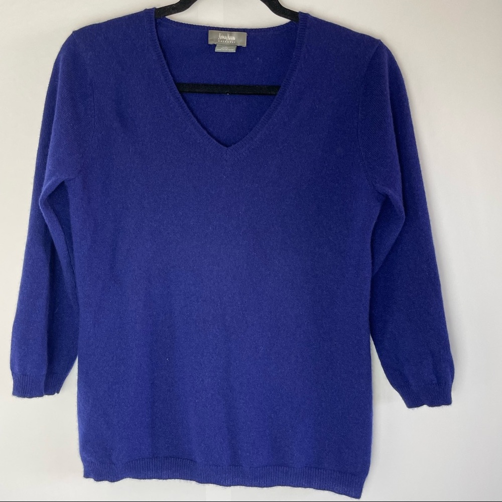 100% Cashmere Neiman Marcus Blue 3/4 Sleeve Top Size M